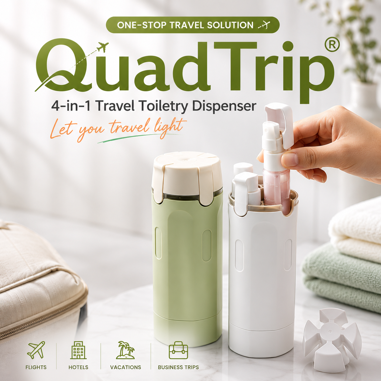 QuadTrip® 4-in-1 Travel Toiletry Dispenser